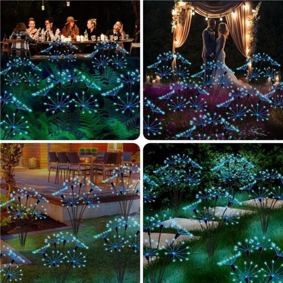 2PACKS Blue Firework Solar Christmas Lights Outdoor,Swaying Dandelion Stakes - Picture 2 of 8